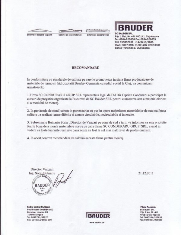 recomandare bauder germania filiala romania